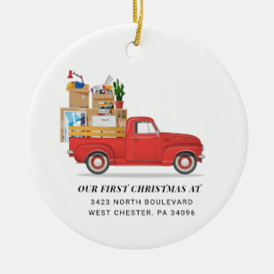 First Christmas At New Home Red Loaded Truck Ceramic Tree Decoration