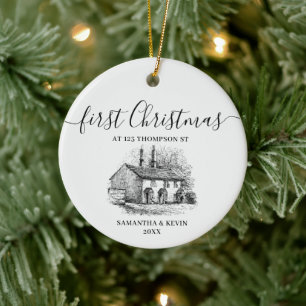 First Christmas at New Home Vintage House Ceramic Tree Decoration