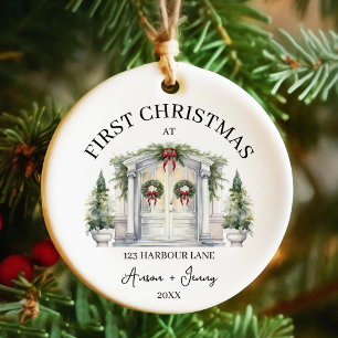 First Christmas At New House Custom Name Year Ceramic Tree Decoration