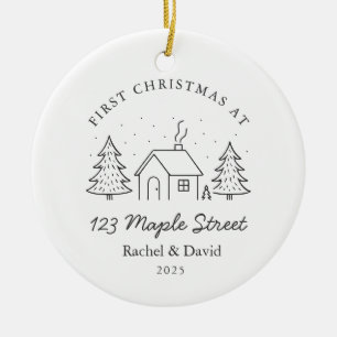 First Christmas at Our New Address – Minimal House Ceramic Tree Decoration