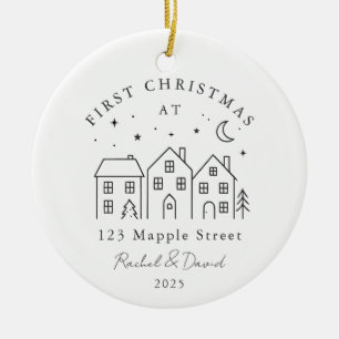First Christmas at Our New Home – Houses Line Art Ceramic Tree Decoration