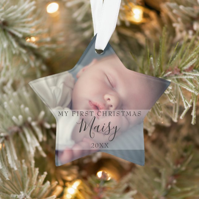 First Christmas Baby 2 Photo Script Name Ornament (Tree)