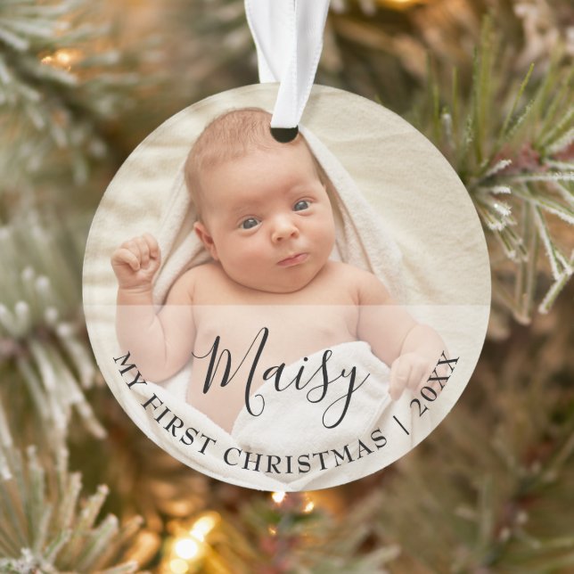 First Christmas Baby 2 Photo Script Name Ornament (Tree)