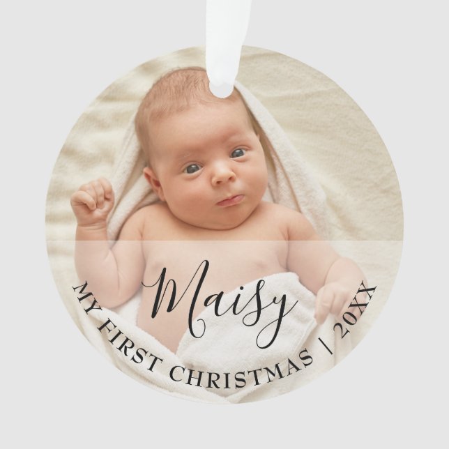 First Christmas Baby 2 Photo Script Name Ornament (Front)