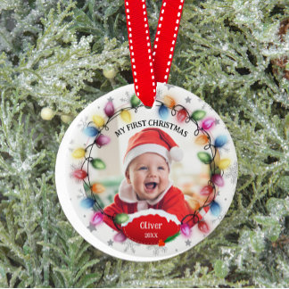 First Christmas Baby 2-Sided Two Photo Keepsake Ceramic Tree Decoration