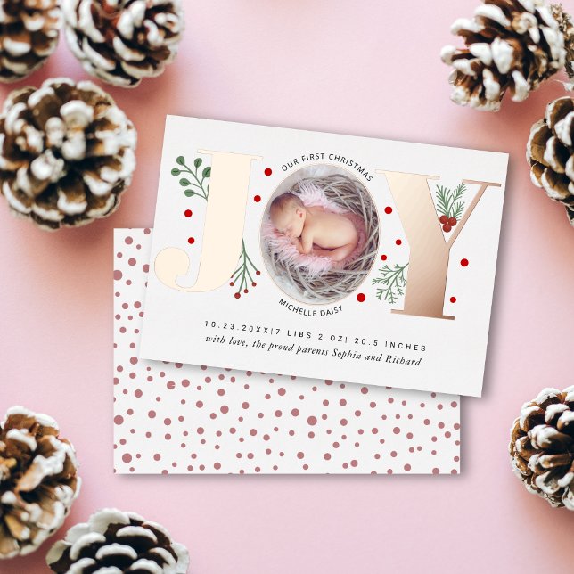 First Christmas baby birth announcement rose gold (Creator Uploaded)