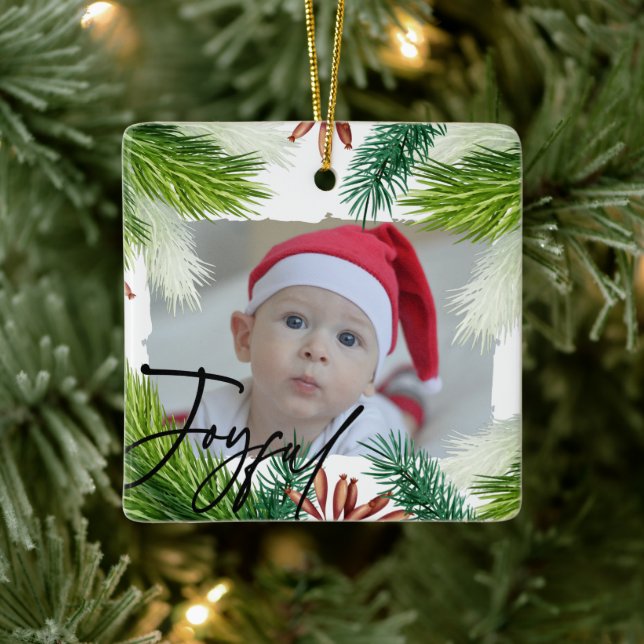 First Christmas Baby Birth Stats & Photo Ceramic Ornament (Tree)