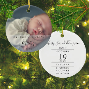 First Christmas Baby Birth Stats Photo Ceramic Tree Decoration