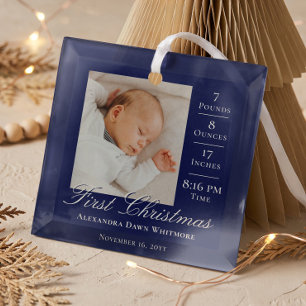 First Christmas Baby Birth Stats & Photo Keepsake Glass Tree Decoration