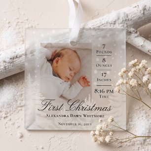 First Christmas Baby Birth Stats & Photo Keepsake Glass Tree Decoration