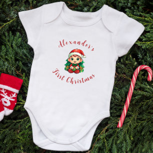 First Christmas Baby Boy Elf Personalized Bodysuit