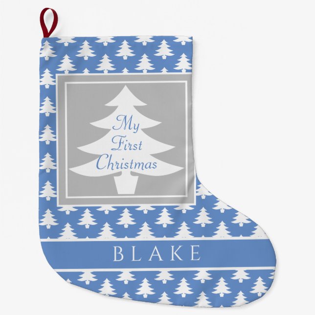 First Christmas Baby Boy Pastel Blue Personalised Large Christmas Stocking (Front)