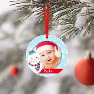 First Christmas Baby Boy Snowman Custom Photo Ornament