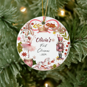 First Christmas Baby coquette girly pink Ceramic Tree Decoration