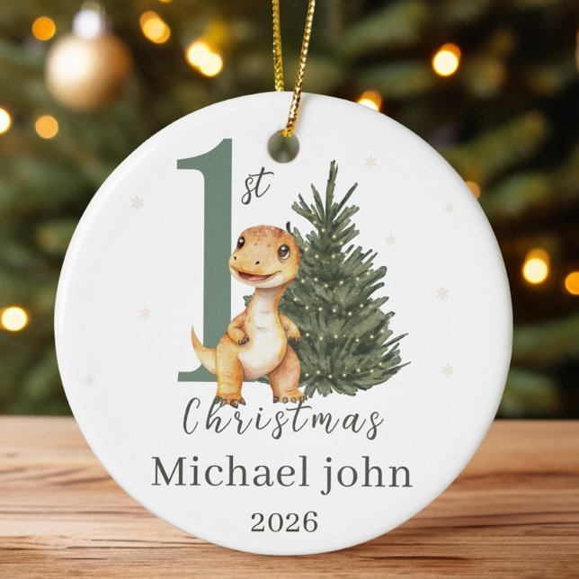 First Christmas Baby Custom Name and Year Dinosaur Ceramic Tree Decoration (Creator Uploaded)