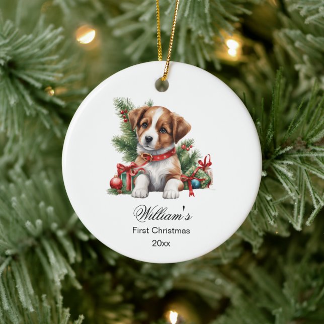 First Christmas Baby Cute Puppy Ceramic Tree Decoration (Tree)