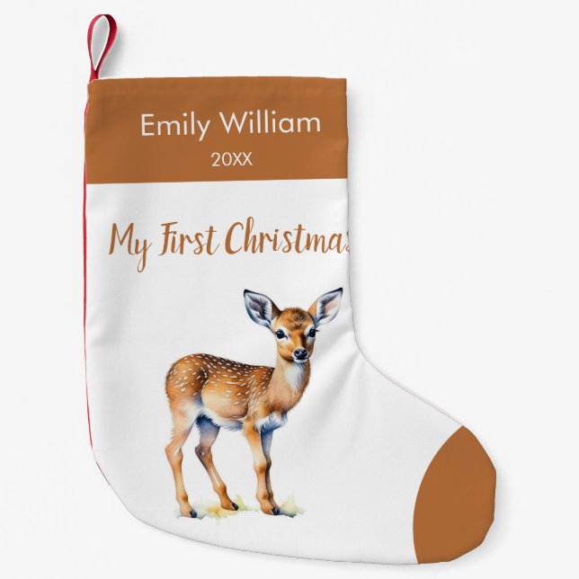 First Christmas baby deer Small Christmas Stocking (Front)
