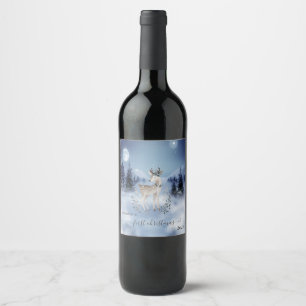 First Christmas,Baby Deer,Winter Landscape  Wine Label