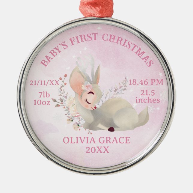 First Christmas baby details deer  Metal Tree Decoration (Front)