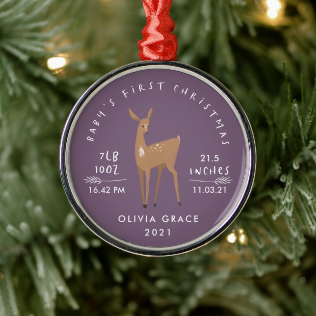First Christmas baby details deer purple Metal Tree Decoration (Tree)