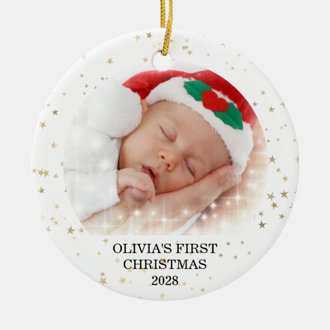 First Christmas Baby Girl Photo Ceramic Ornament (Front)