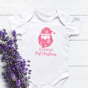 First Christmas Baby Girl Santa Claus Pink Bodysuit