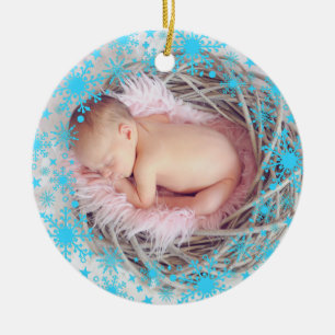 First Christmas Baby Girl Snowflake Frame Photo  Ceramic Tree Decoration