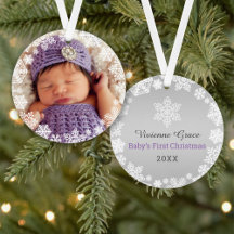 First Christmas Baby Girl Snowflake Frame Photo Ornament