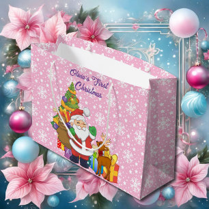 First Christmas Baby Girl's Personalise Name Santa Large Gift Bag