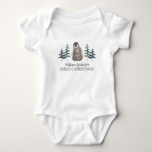 First Christmas Baby Penguin & Tree Personalised   Bodysuit (Front)
