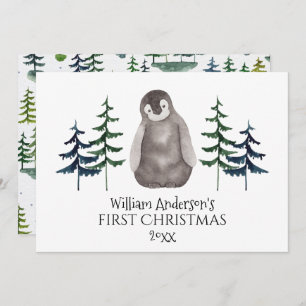 First Christmas Baby Penguin & Tree Personalised  Holiday Card