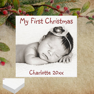 First Christmas Baby Photo Add Name Canvas Print