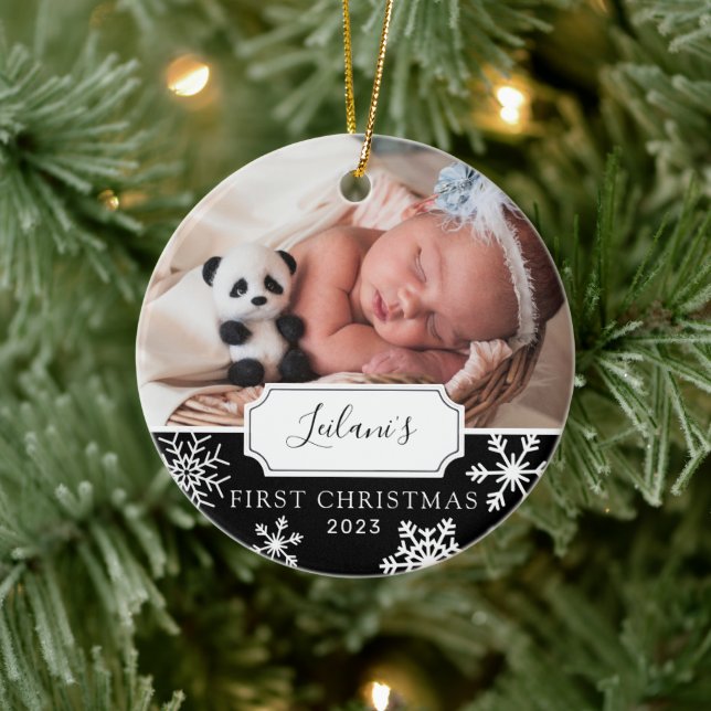 First Christmas Baby Photo Black Ceramic Tree Decoration (Tree)