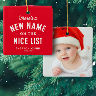First Christmas baby photo cute red Ceramic Ornament