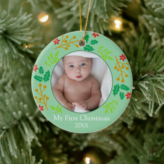 First Christmas Baby Photo Holiday Keepsake Ceramic Tree Decoration