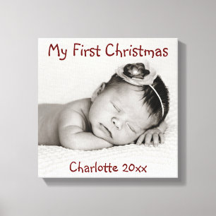 First Christmas, Baby Photo, Name Canvas Print