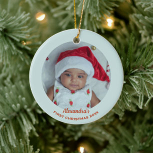First Christmas Baby Photo Name Ceramic Tree Decoration