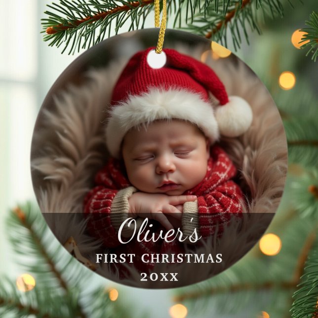 First Christmas Baby Photo Name Ceramic Tree Decoration (Creator Uploaded)