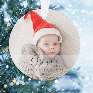 First Christmas Baby Photo Name Ornament
