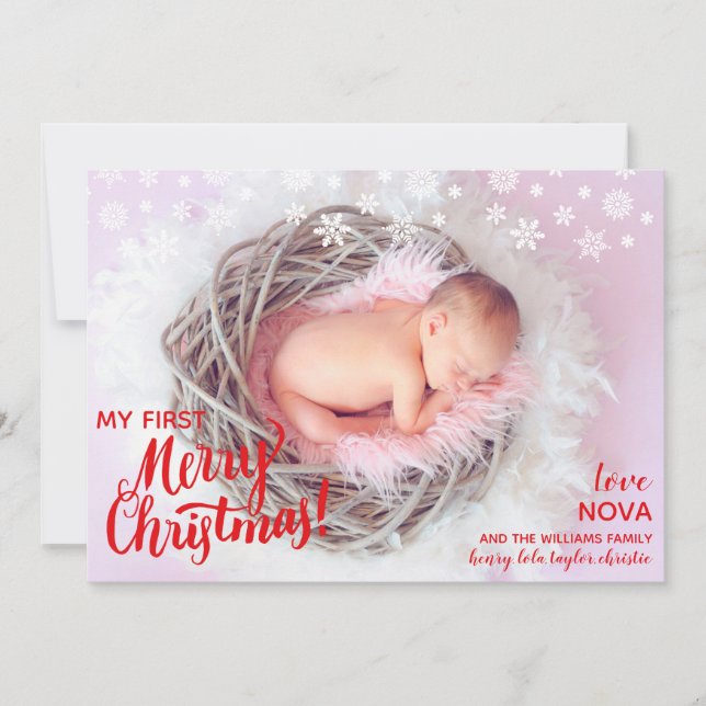 First Christmas Baby Photo Script Holiday Card (Front)