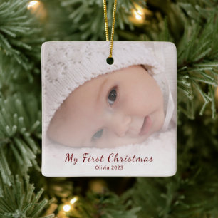 First Christmas Baby Photo Simple Modern  Ceramic Ornament