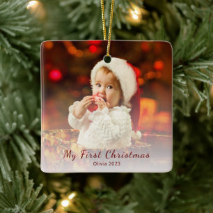First Christmas Baby Photo Simple Santa Hat  Ceramic Ornament