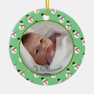 First Christmas baby photo with snowman Ceramic Tree Decoration