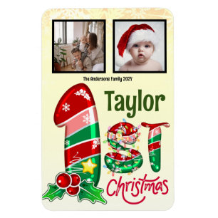 First Christmas Baby Two Photos Custom Photo  Magnet