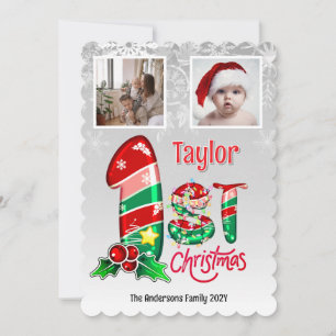 First Christmas Baby Two Photos Personalised Card