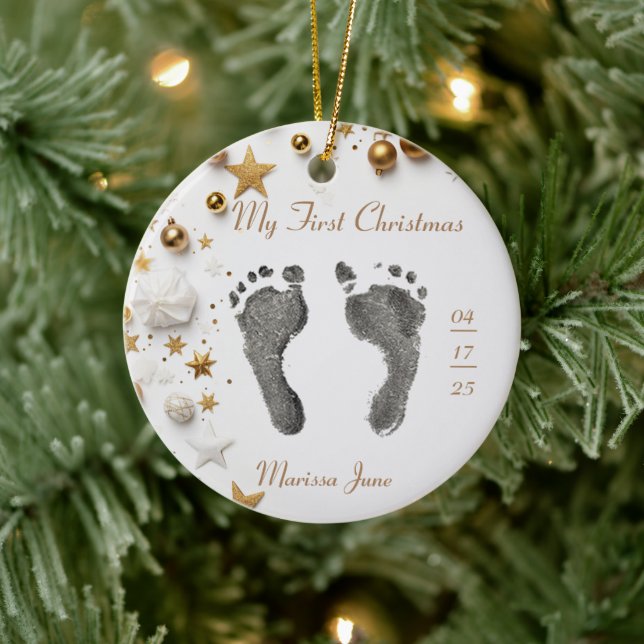 First Christmas Baby's Foot Prints Name Photo Star Ceramic Tree Decoration (Tree)