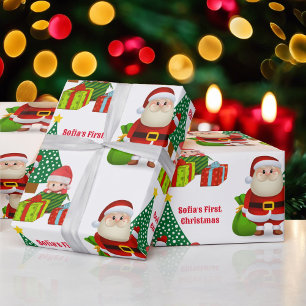 First Christmas Baby's Personalise Name Elf Wrapping Paper