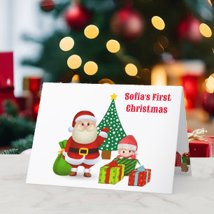 First Christmas Baby's Personalise Name Santa Holiday Card