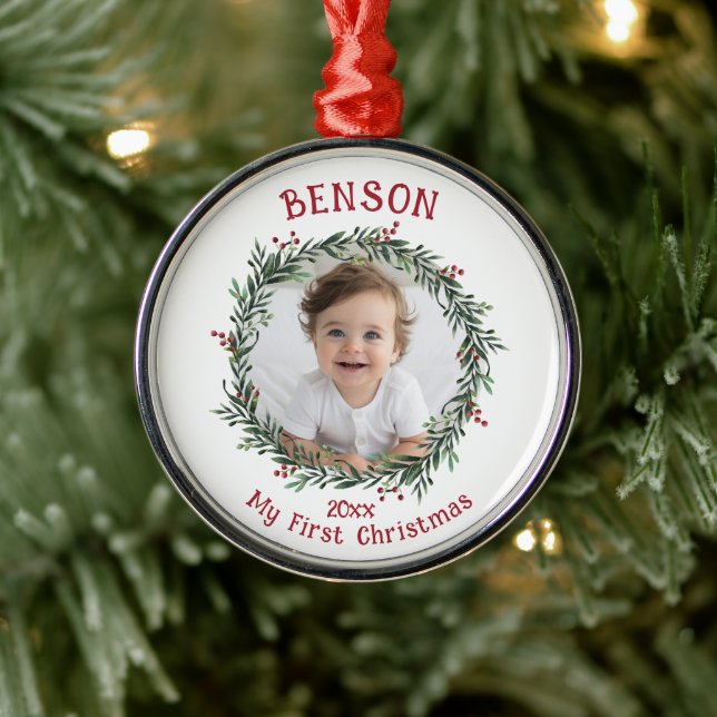 First Christmas Baby's Photo Keepsake  Metal Tree Decoration (Tree)