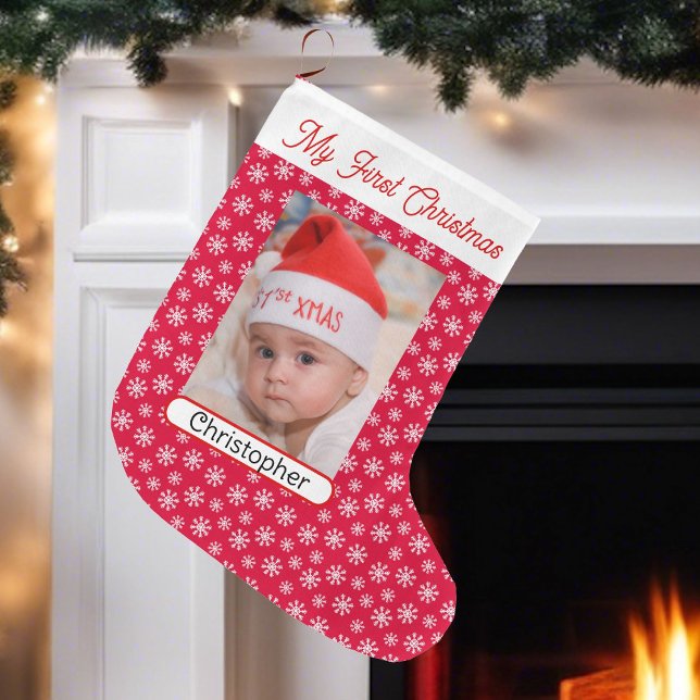 First Christmas Baby's Photo Name Boy Girl Large Christmas Stocking (Creator Uploaded)